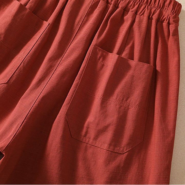 Buddha Stones Sommer Casual Elastische Taille Plain Damen Polyester Shorts Mit Taschen