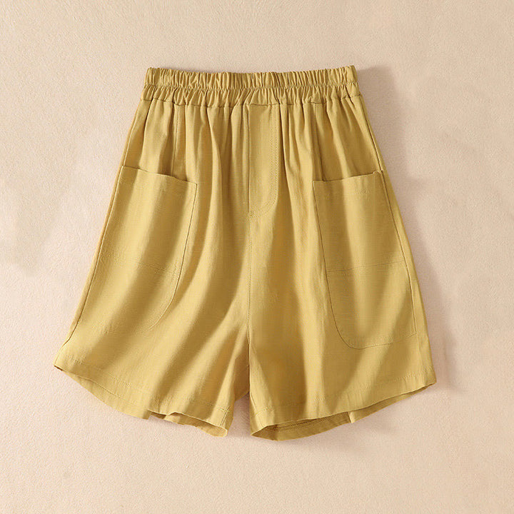 Buddha Stones Sommer Casual Elastische Taille Plain Damen Polyester Shorts Mit Taschen