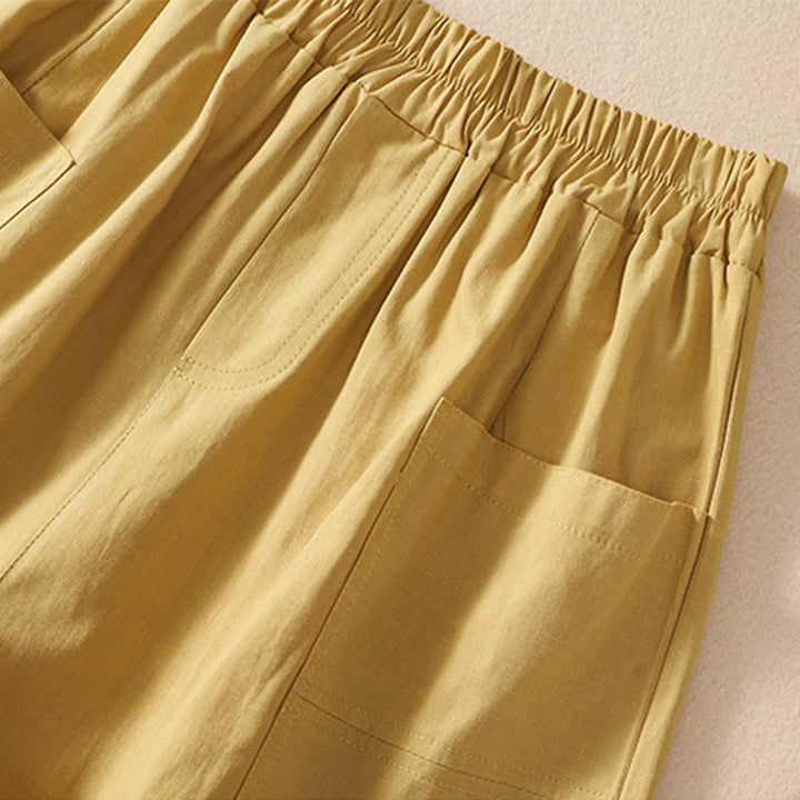 Buddha Stones Sommer Casual Elastische Taille Plain Damen Polyester Shorts Mit Taschen