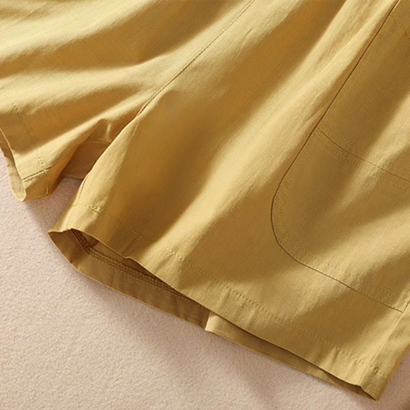 Buddha Stones Sommer Casual Elastische Taille Plain Damen Polyester Shorts Mit Taschen - image 30