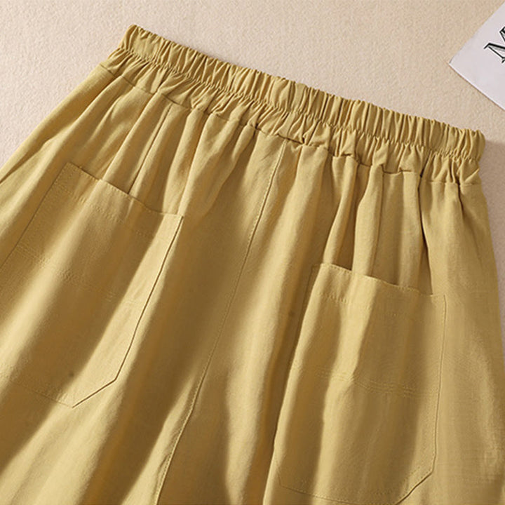 Buddha Stones Sommer Casual Elastische Taille Plain Damen Polyester Shorts Mit Taschen