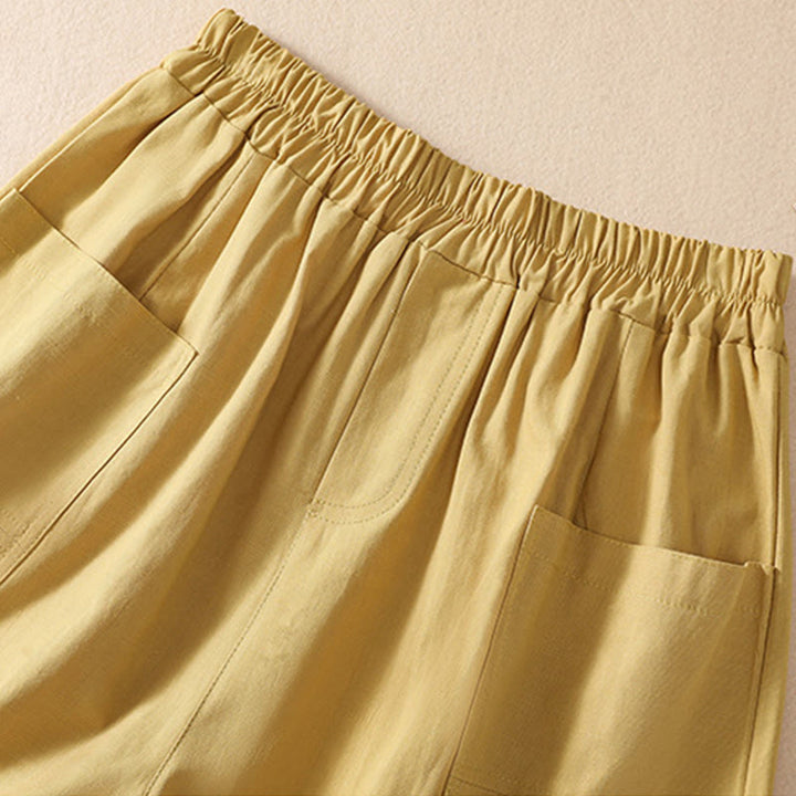 Buddha Stones Sommer Casual Elastische Taille Plain Damen Polyester Shorts Mit Taschen