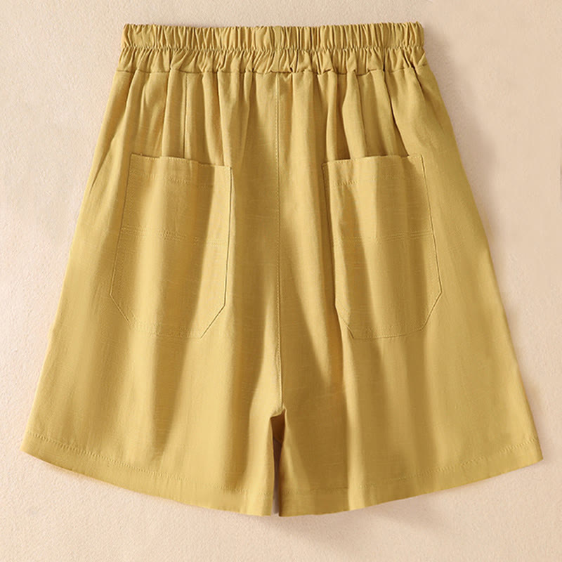 Buddha Stones Sommer Casual Elastische Taille Plain Damen Polyester Shorts Mit Taschen