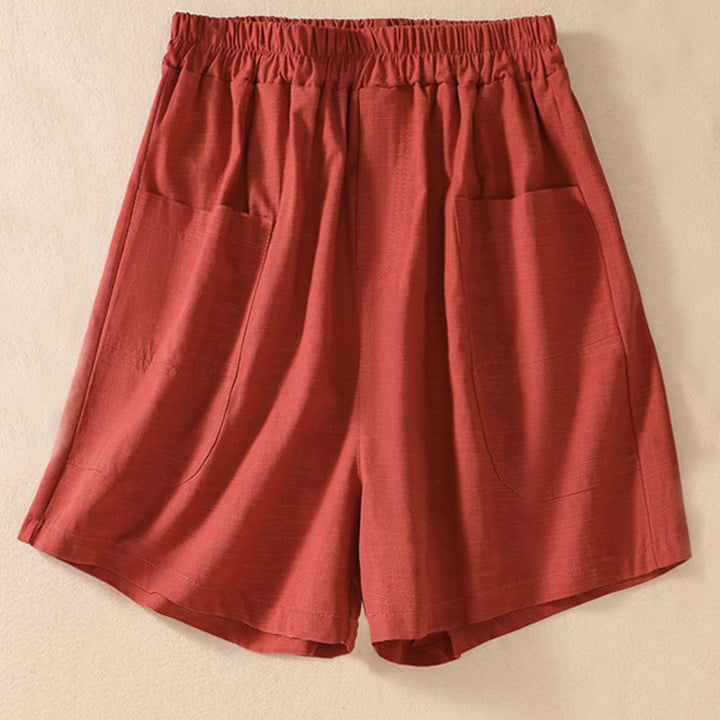 Buddha Stones Sommer Casual Elastische Taille Plain Damen Polyester Shorts Mit Taschen