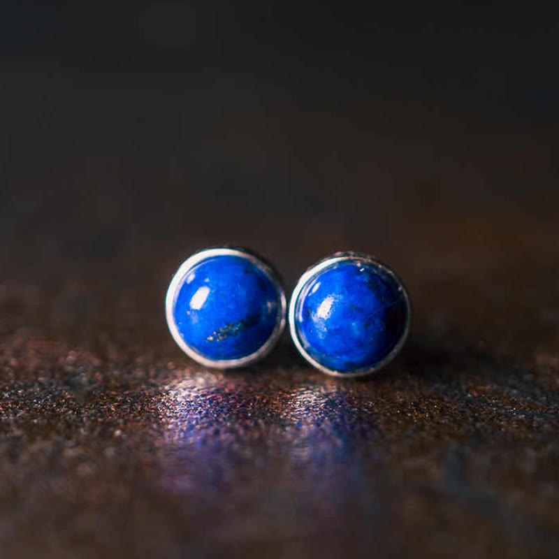 Buddha Stones im Vintage-Stil aus 925er Sterlingsilber mit Lapislazuli-Motiv - Lapislazuli (Ohrringgröße: 7 mm) - image 0
