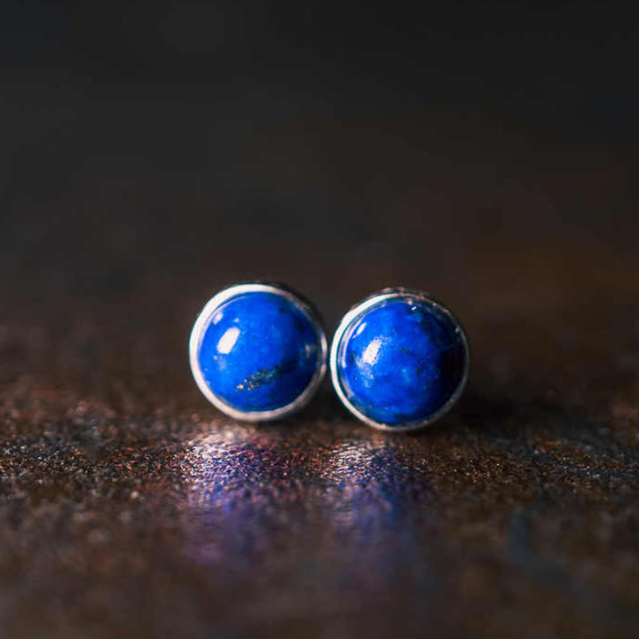 Buddha Stones im Vintage-Stil aus 925er Sterlingsilber mit Lapislazuli-Motiv - Lapislazuli (Ohrringgröße: 7 mm) - image 0