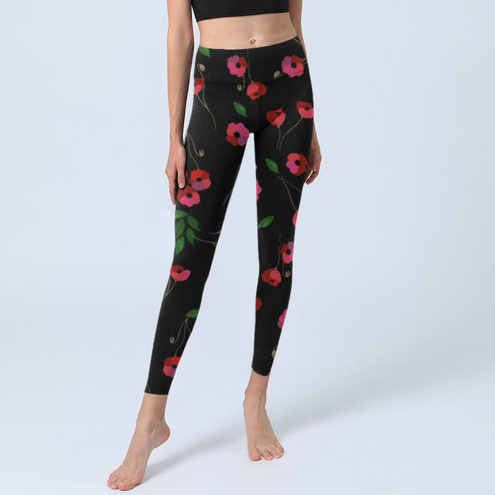 Buddha Stones, leuchtend rote Blumen, grüne Blätter, Druck, Gym-Leggings, Damen-Yogahose - image 5