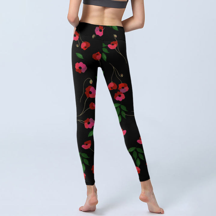 Buddha Stones, leuchtend rote Blumen, grüne Blätter, Druck, Gym-Leggings, Damen-Yogahose - image 7