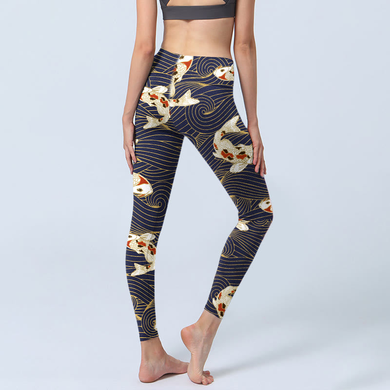 Buddha Stones Weiß Rot Koi Fisch Ozean Wellen Print Gym Leggings Damen Yoga Hose - image 4