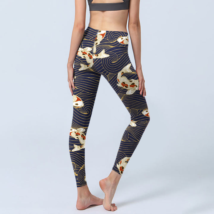 Buddha Stones Weiß Rot Koi Fisch Ozean Wellen Print Gym Leggings Damen Yoga Hose - image 4