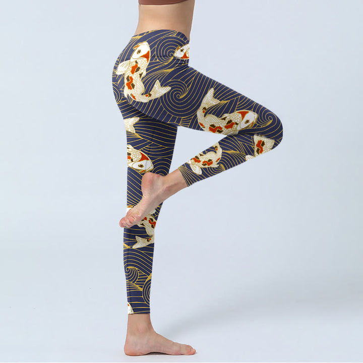 Buddha Stones Weiß Rot Koi Fisch Ozean Wellen Print Gym Leggings Damen Yoga Hose - image 5