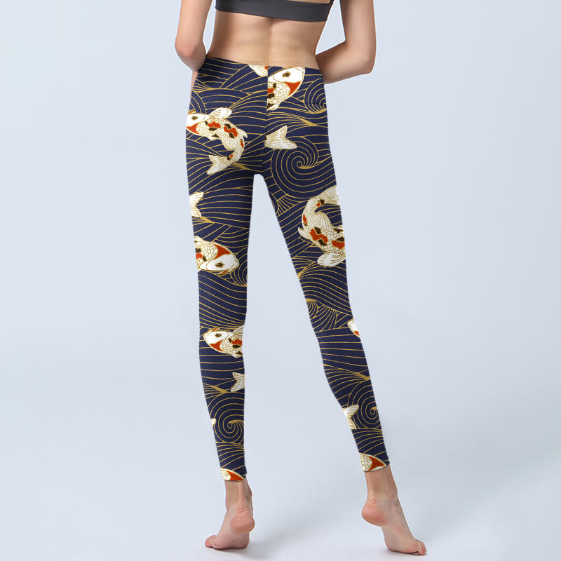 Buddha Stones Weiß Rot Koi Fisch Ozean Wellen Print Gym Leggings Damen Yoga Hose - image 6