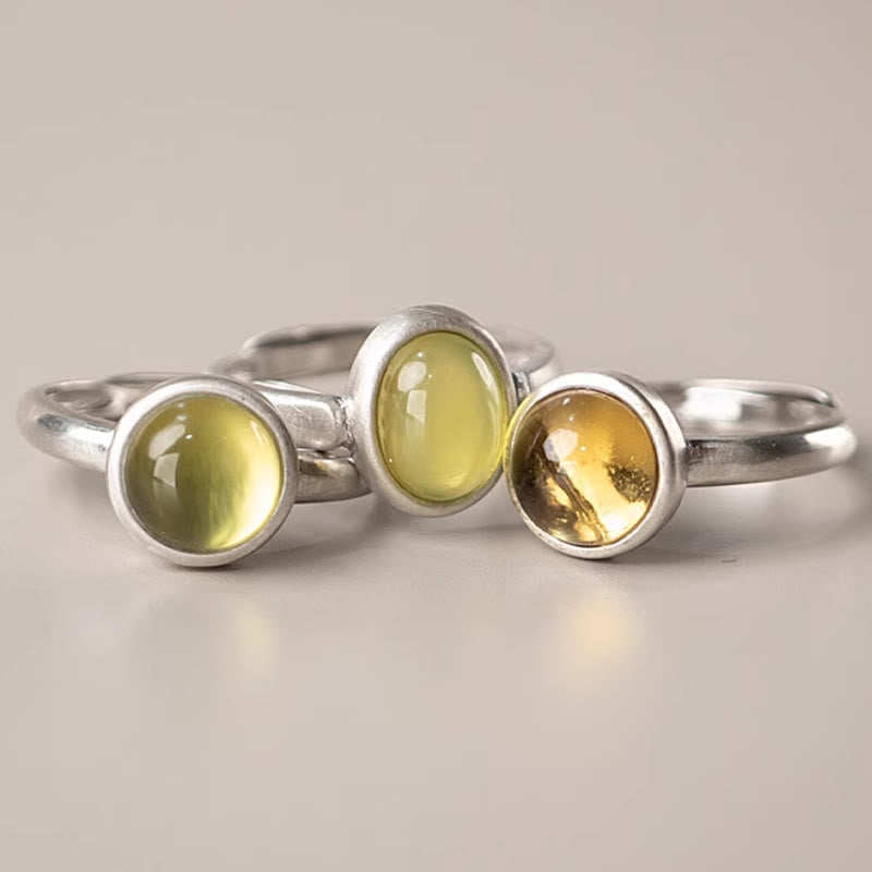 Buddha Stones Natürlicher 925 Sterling Silber Prehnit Citrin Verstellbarer Glücksring