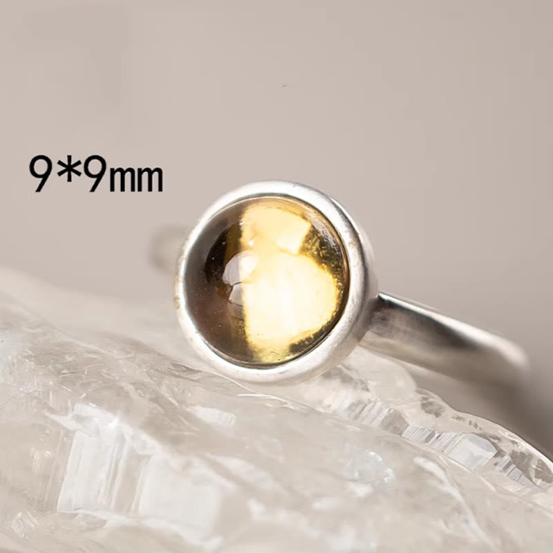 Buddha Stones Natürlicher 925 Sterling Silber Prehnit Citrin Verstellbarer Glücksring