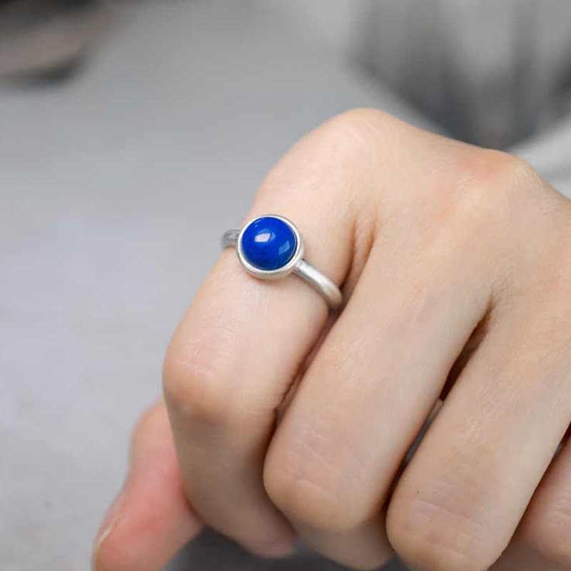 Buddha Stones Natürlicher 925 Sterling Silber Lazurit Türkis Verstellbarer Balance Ring