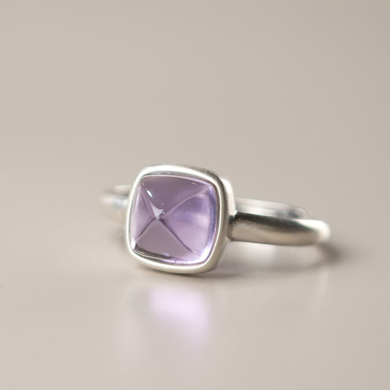Buddha Stones Natürlicher 925 Sterling Silber Amethyst Verstellbarer Balance Ring - Stil A (ca. 8 x 8 mm) - image 8