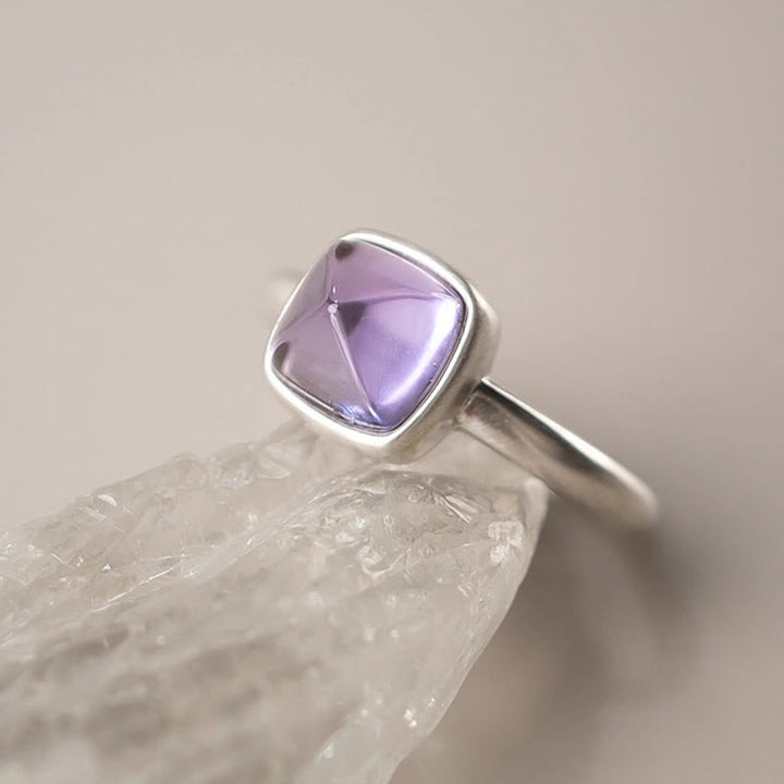 Buddha Stones Natürlicher 925 Sterling Silber Amethyst Verstellbarer Balance Ring - image 9
