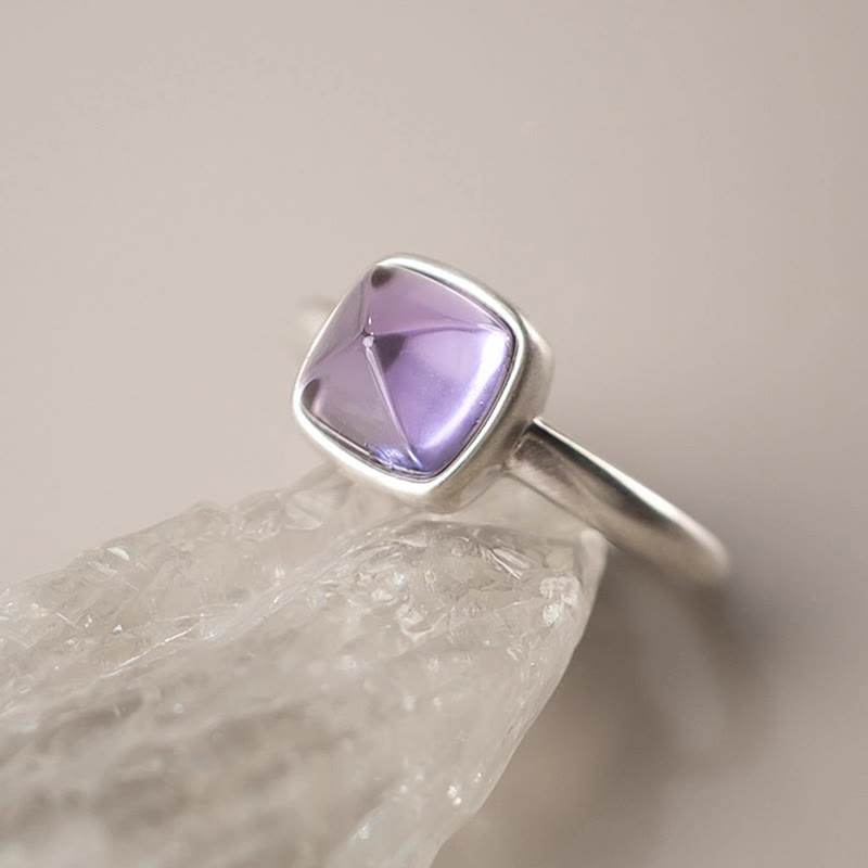 Buddha Stones Natürlicher 925 Sterling Silber Amethyst Verstellbarer Balance Ring - image 9