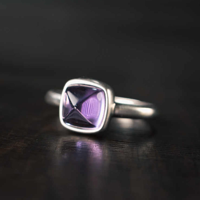 Buddha Stones Natürlicher 925 Sterling Silber Amethyst Verstellbarer Balance Ring - image 10