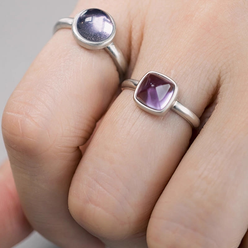 Buddha Stones Natürlicher 925 Sterling Silber Amethyst Verstellbarer Balance Ring - image 15