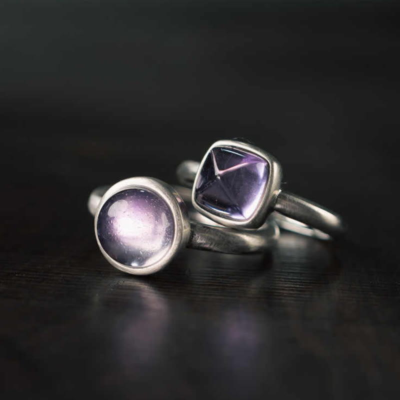 Buddha Stones Natürlicher 925 Sterling Silber Amethyst Verstellbarer Balance Ring - image 14