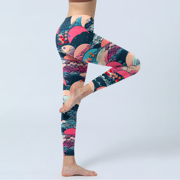 Buddha Stones Bunte Ozeanwellen Print Gym Leggings Damen Yogahose - image 3