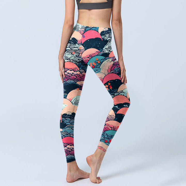 Buddha Stones Bunte Ozeanwellen Print Gym Leggings Damen Yogahose - image 4