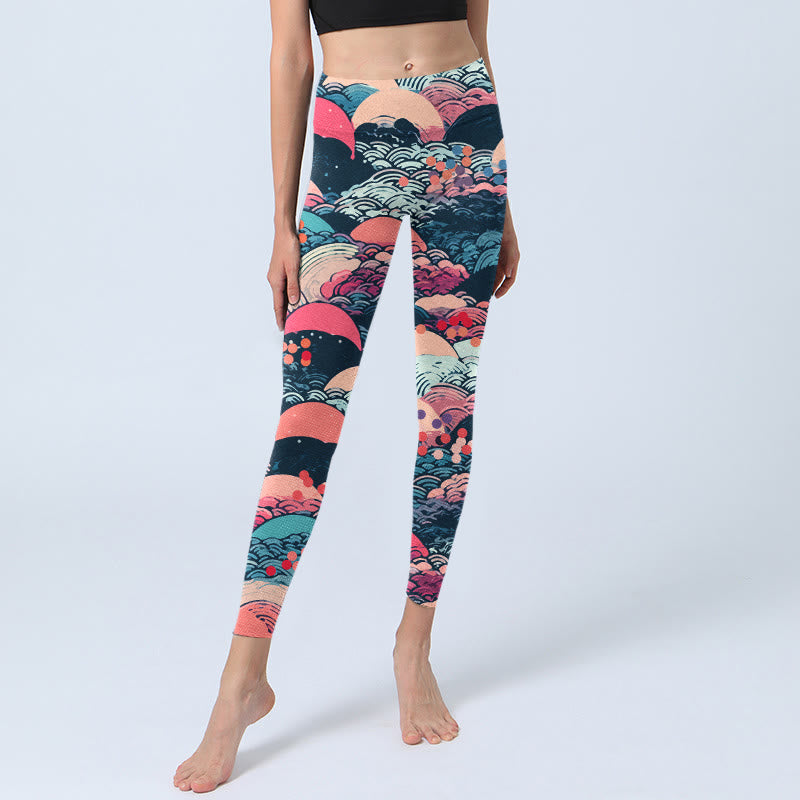 Buddha Stones Bunte Ozeanwellen Print Gym Leggings Damen Yogahose - image 6