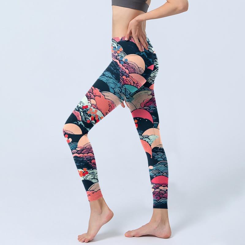 Buddha Stones Bunte Ozeanwellen Print Gym Leggings Damen Yogahose - image 3