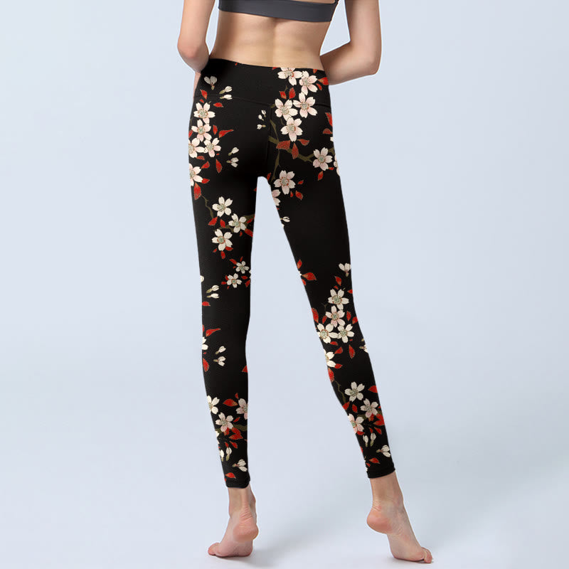 Buddha Stones Weiße Kirschblüten Rote Blätter Print Gym Leggings Damen Yogahose - image 6