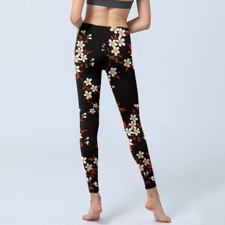 Buddha Stones Weiße Kirschblüten Rote Blätter Print Gym Leggings Damen Yogahose - image 6