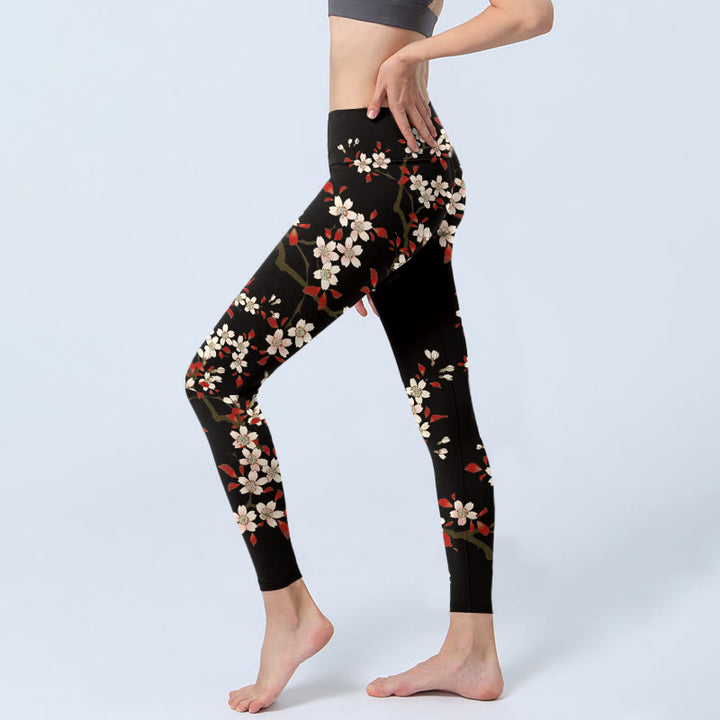 Buddha Stones Weiße Kirschblüten Rote Blätter Print Gym Leggings Damen Yogahose - image 2