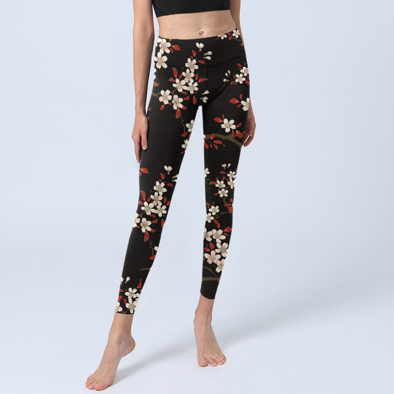 Buddha Stones Weiße Kirschblüten Rote Blätter Print Gym Leggings Damen Yogahose - image 6