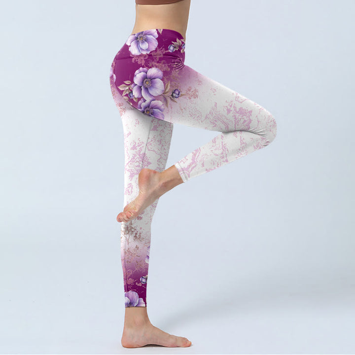 Buddha Stones Lila Blumendruck Gym Leggings Damen Yogahose - image 3