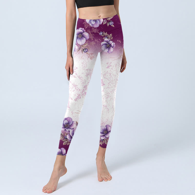 Buddha Stones Lila Blumendruck Gym Leggings Damen Yogahose - image 5
