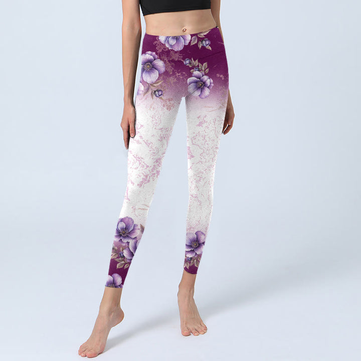 Buddha Stones Lila Blumendruck Gym Leggings Damen Yogahose - image 6