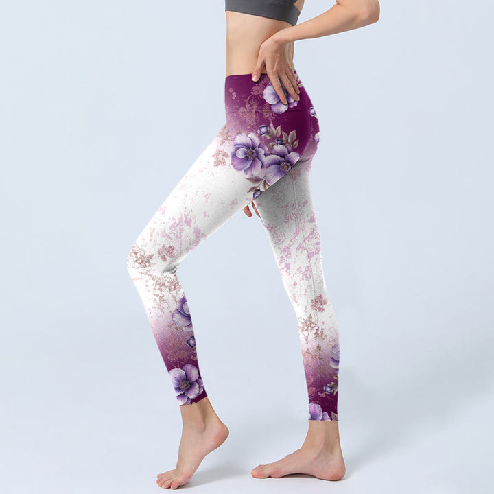 Buddha Stones Lila Blumendruck Gym Leggings Damen Yogahose - image 2