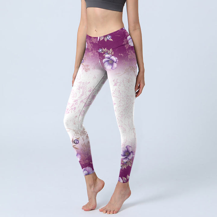Buddha Stones Lila Blumendruck Gym Leggings Damen Yogahose - Schnee - US18， UK/AU22，EU50 (4XL) - image 1