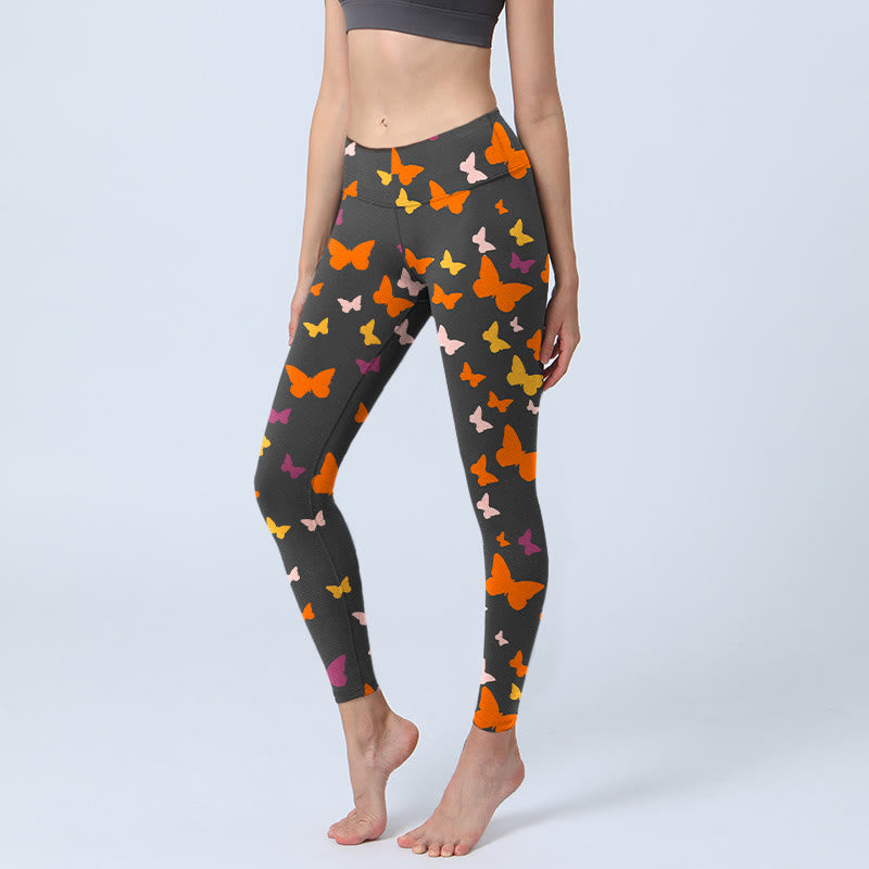 Buddha Stones Bunte Schmetterlingsdruck-Gym-Leggings für Damen, Yogahose - Schwarz - US18， UK/AU22，EU50 (4XL) - image 1