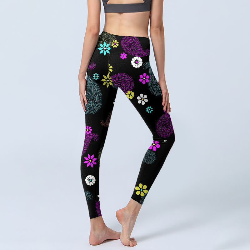 Buddha Stones Bunte Cashew-Blumen-Druck-Gym-Leggings für Damen, Yoga-Hose - image 4