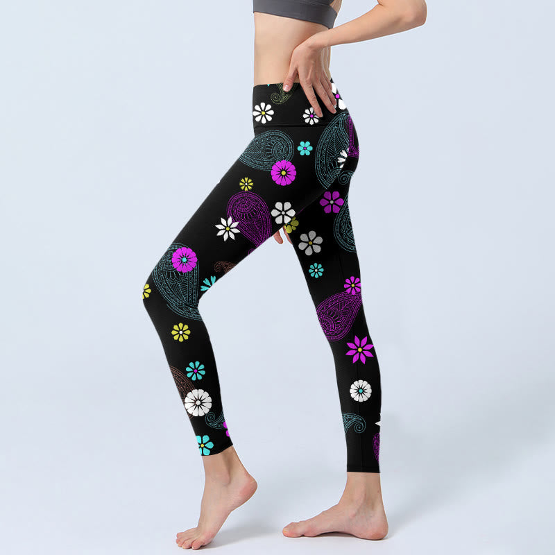 Buddha Stones Bunte Cashew-Blumen-Druck-Gym-Leggings für Damen, Yoga-Hose - image 3