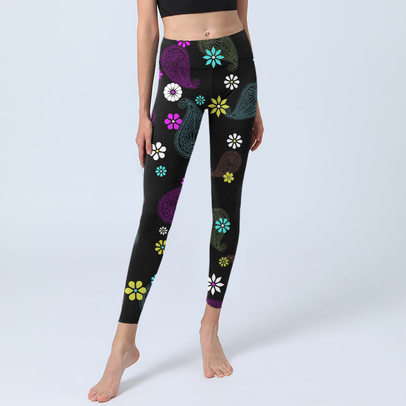 Buddha Stones Bunte Cashew-Blumen-Druck-Gym-Leggings für Damen, Yoga-Hose - image 5