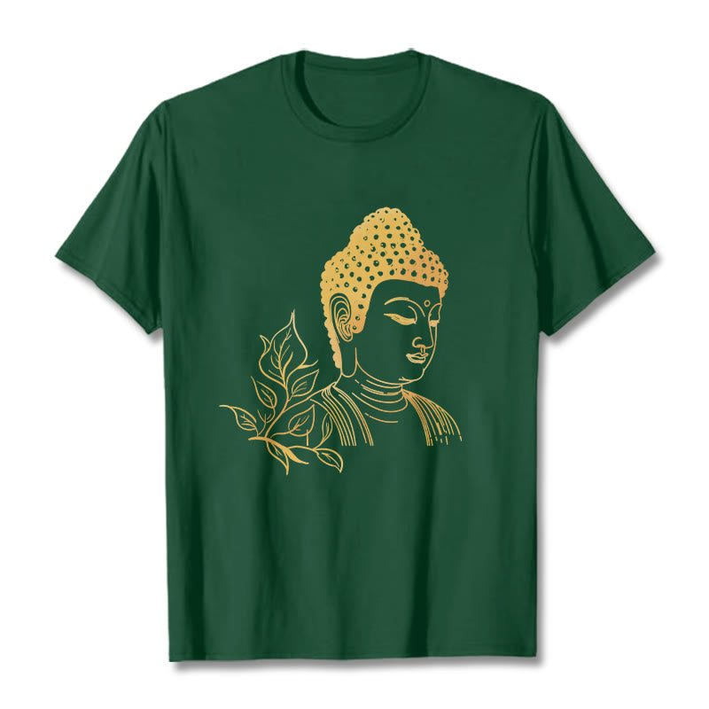 Buddha Stones ​​Goldene Blätter Meditation Buddha T-Shirt - WaldGrün - 2XL - image 11