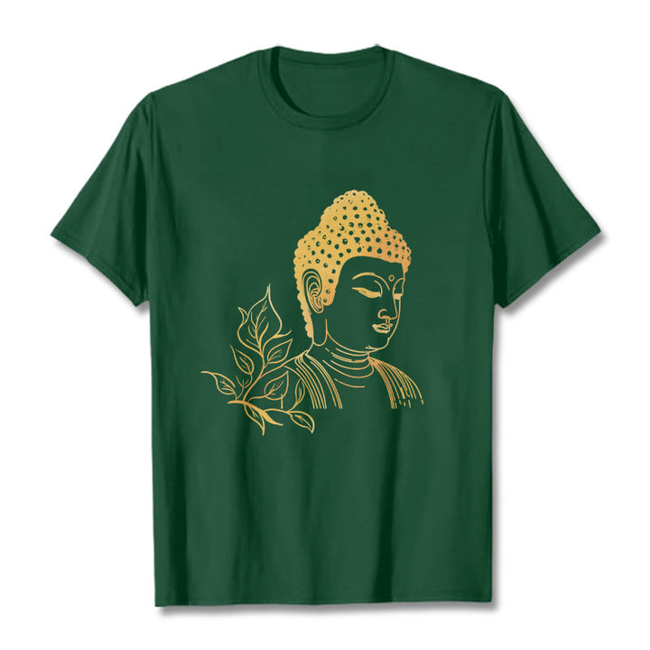 Buddha Stones ​​Goldene Blätter Meditation Buddha T-Shirt - WaldGrün - 2XL - image 11