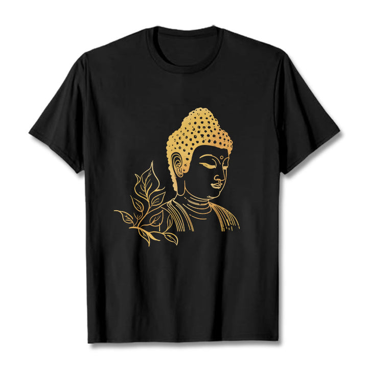 Buddha Stones ​​Goldene Blätter Meditation Buddha T-Shirt - Schwarz - 2XL - image 0
