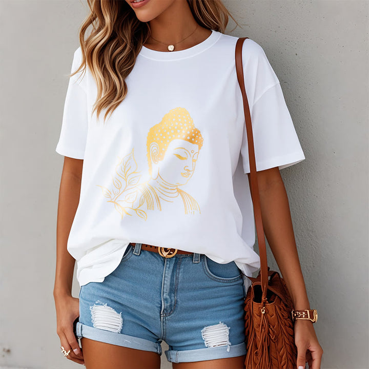 Buddha Stones ​​Goldene Blätter Meditation Buddha T-Shirt - image 8