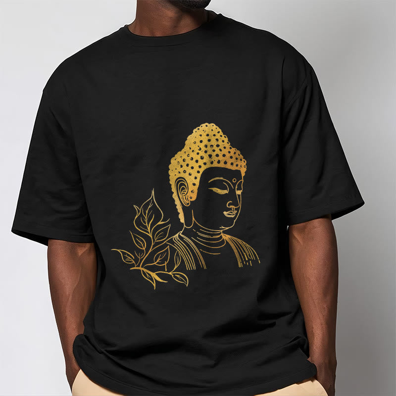 Buddha Stones ​​Goldene Blätter Meditation Buddha T-Shirt - image 1