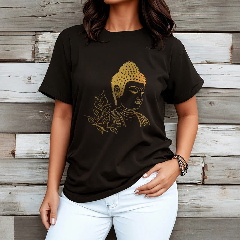 Buddha Stones ​​Goldene Blätter Meditation Buddha T-Shirt - image 3
