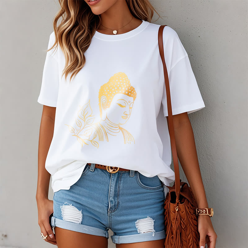 Buddha Stones ​​Goldene Blätter Meditation Buddha T-Shirt - image 7