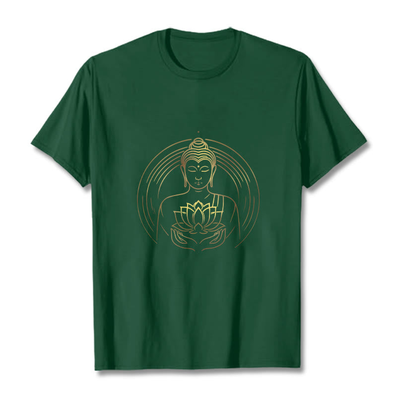 Buddha Stones ​​Goldener Buddha Hält EINE Lotus Blume T T-shirt - Waldgrün - 2XL - image 10